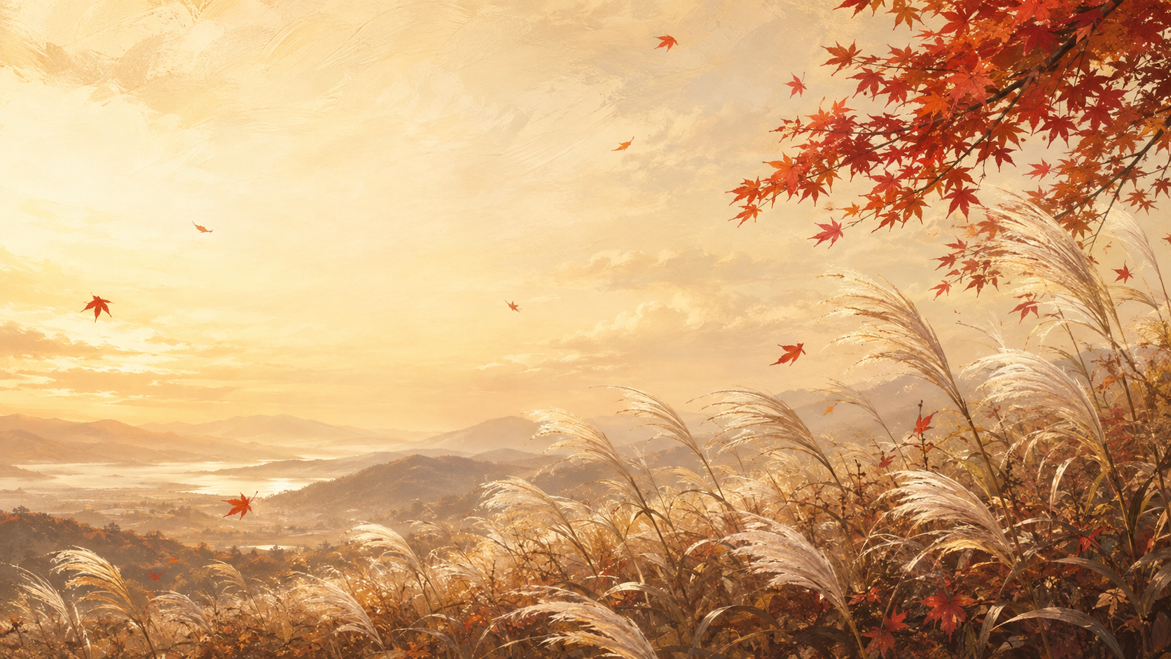 秋風に揺れるすすきと紅葉のキービジュアル